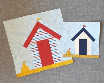 Beach Hut FPP quilt block pdf pattern in 2 sizes