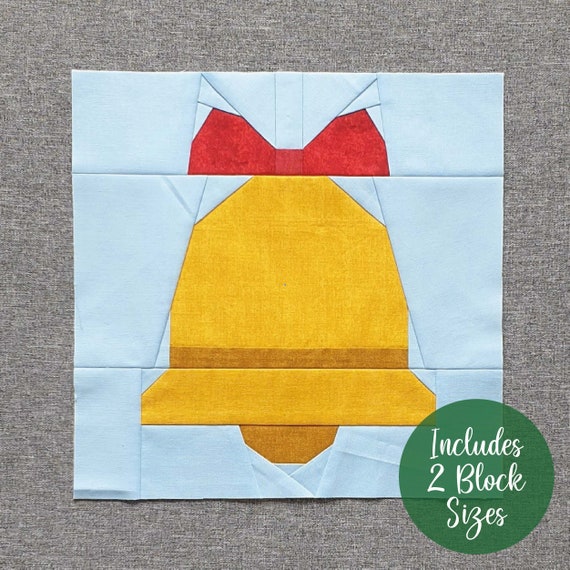 Christmas Bell FPP Quilt Block: Christmas Patchwork, 2 sizes (PDF Pattern)