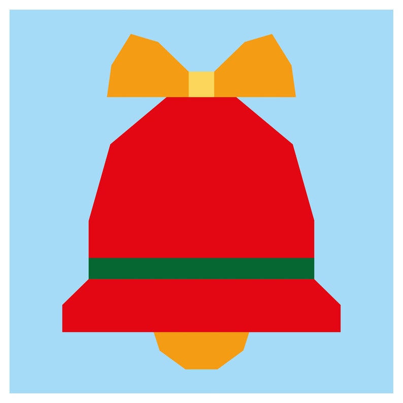 Op de afbeelding: Een rode kerstbel met een groene band en een gele strik bovenop.