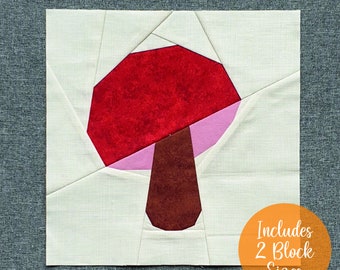 Toadstool FPP Quilt Block ideal for Autumn and Fall quilt projects