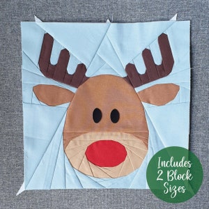 Reindeer FPP quilt block pdf pattern in 2 sizes