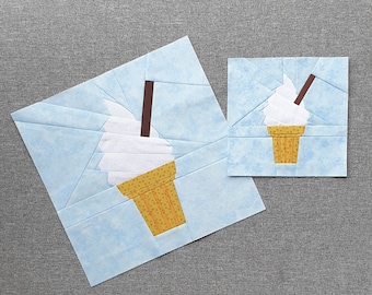 Soft Serve Ice Cream FPP quilt block pdf pattern in 2 sizes