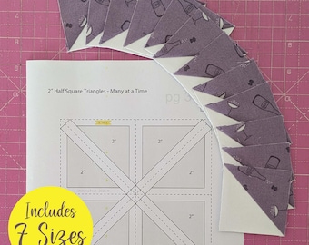 Half Square Triangle Quilt Block Templates, Many at a Time, 7 Sizes (PDF Pattern)
