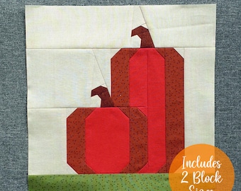 Two Pumpkins FPP Quilt Block ideal for Autumn Fall and Halloween quilt projects