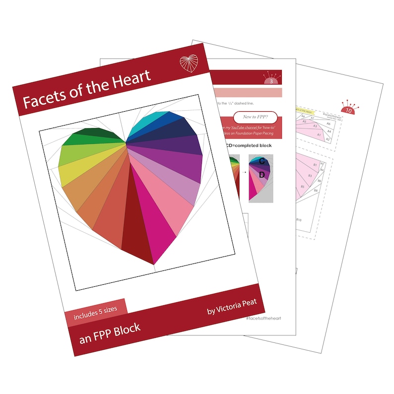 Facetten des Herzens: Herz Quilt Block Foundation Paper Piecing pdf Muster Bild 8