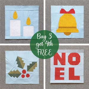 4 Christmas Quilt Blocks from the 2023 FPP quilt block collection. Limited offer 25% off. Each Christmas block comes with two block sizes!
