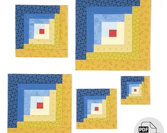 17 piece Log Cabin Quilt Block FPP Templates: 6 Sizes (PDF Templates)