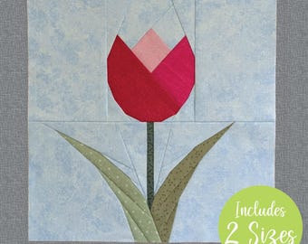 Tulip FPP Quilt Block Pattern: Spring Patchwork (PDF Pattern) 2 sizes