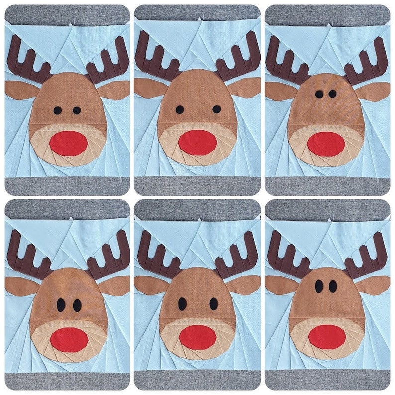 Reindeer FPP quilt block pdf pattern in 2 sizes image 5