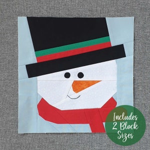 Snowman FPP quilt block pdf pattern in 2 sizes image 1