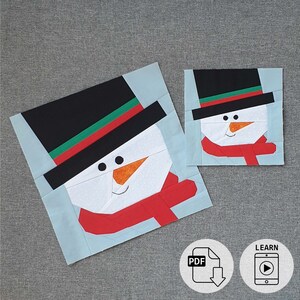 Snowman FPP quilt block pdf pattern in 2 sizes image 2