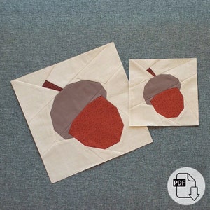 Acorn FPP Quilt Block ideal for Autumn and Fall patchwork and quilt projects, comes with two block sizes image 2