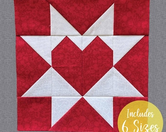 Sawtooth Star with Heart Quilt Block FPP Pattern (PDF Pattern) 6 sizes
