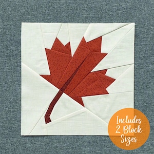 Maple Leaf FPP Quilt Block ideal für Herbst und Herbst Quilt Projekte, kommt mit 2 Blockgrößen | Kanadisches Ahornblatt