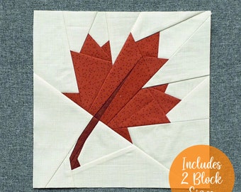 Maple Leaf FPP Quilt Block ideal for Autumn and Fall quilt projects, comes with 2 block sizes