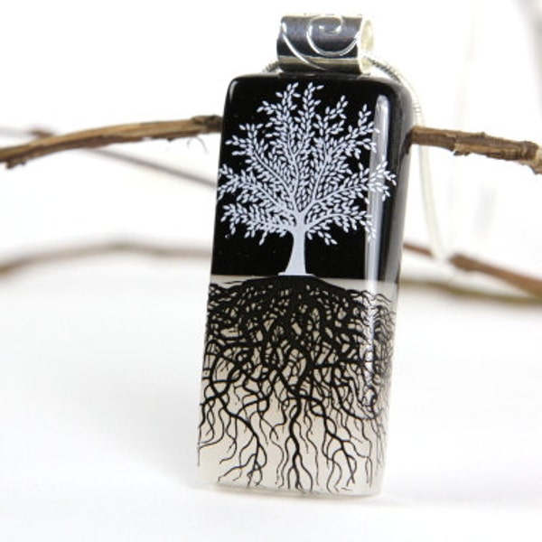 Silhouette Tree of Life- Glass Pendant - Tree Necklace - Tree of Life - Fused Glass Jewelry - Pendant - Dichroic Glass