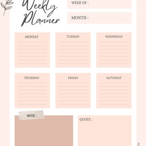 weekly Planner Printable, Make Notes, Quotes, Productivity Planner, Daily Planner, Daily Self Care, Daily Calendar, Digital Download