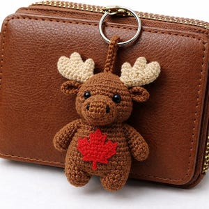 Northern Moose Amigurumi Keyring | Canada Maple Leaf Charm | Woodland Explorer Accessory