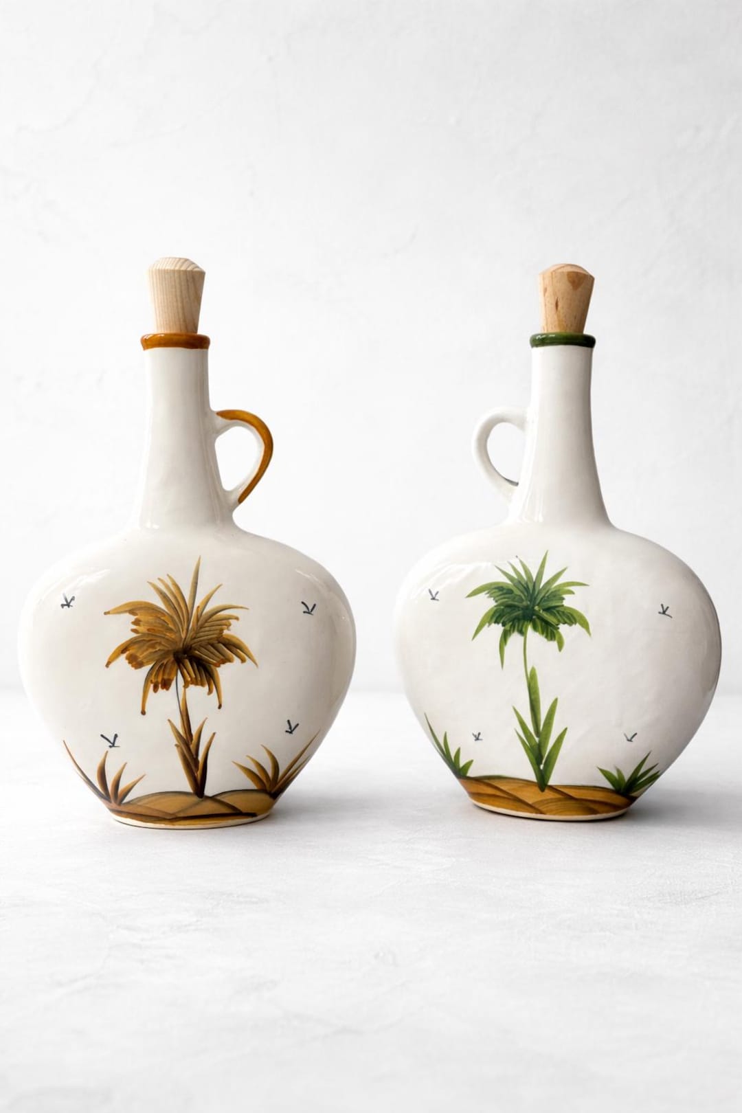Hand Painted Ceramic Oil & Vinegar Bottle Set