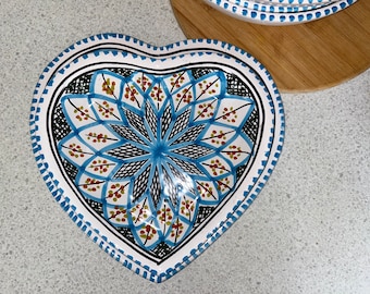 Tunisian Handmade Patterned Heart Shaped Plate | Dinner (Medium) | Ceramic |  Unique Gift - Eid - Ramadan - Christmas