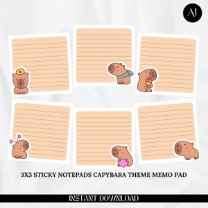 Handmade Capybara, Memopads, Notepads lined, PDF, Ready-to-print memopads tear-away