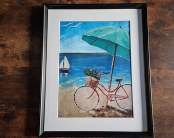 Vélo sur la plage - Acrylique sur toile