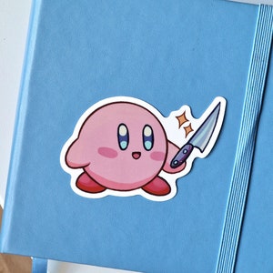Kirby Knife Vinyl Sticker | Kirby Holding a Knife | Waterproof sticker
