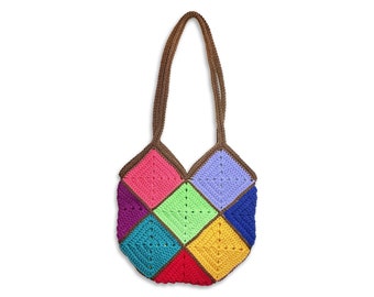 Kaleidoscope Charm - Unique Colorful Patchwork Handmade Crochet Handbag