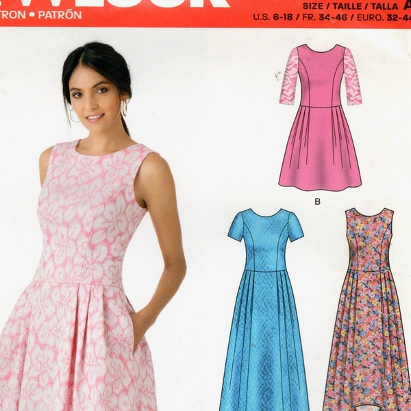 Princess Seam Fit and Flare Dress, New Look Sewing Pattern S0444 6341 sizes 6 8 10 12 14 16 18 UNCUT