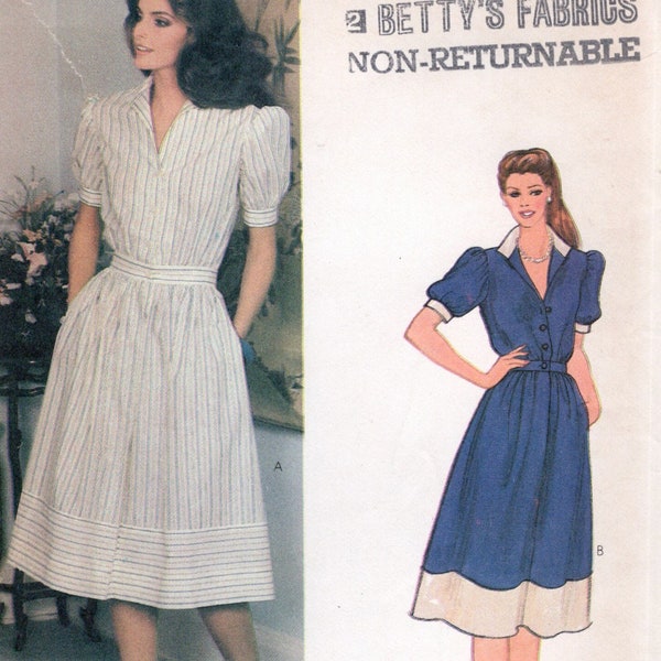 Dress, V Neckline, Side Seam Pockets, Vogue Sewing Pattern 7970, size 10 UNCUT Vintage 1980s