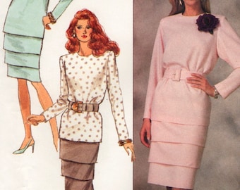 Easy Misses Top and Tiered Skirt Butterick Sewing Pattern 6928 sizes 8  10  12 UNCUT