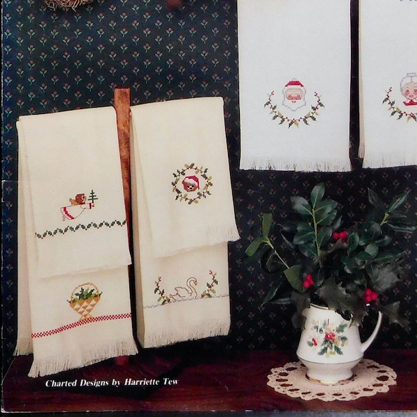 Holiday Hand Towels Holiday Cross Stitch Designs by Harriette Tew Angels Santa