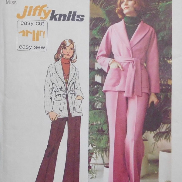 Misses Pull On Pants & Belted Jacket Simplicity Jiffy Pattern 5840 size 8 UNCUT Easy to Sew Vintage 1973