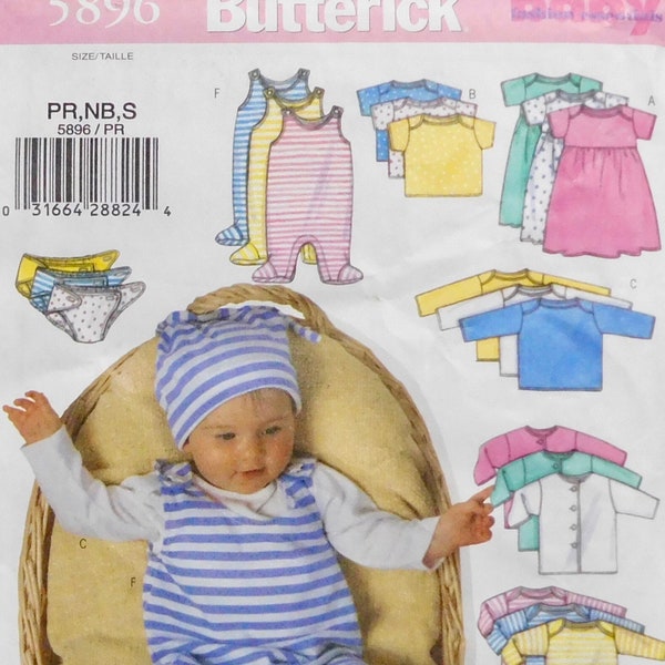 Infant's Jacket Dress Top Romper Diaper Cover Hat, Butterick Sewing Pattern 5896 Size PR NB S UNCUT