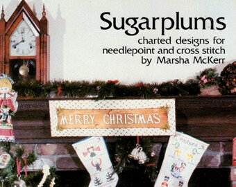 SUGARPLUMS: Charted Designs for Needlepoint and Cross Stitch, Christmas Embroidery Patterns by Marsha McKerr, 1978 book