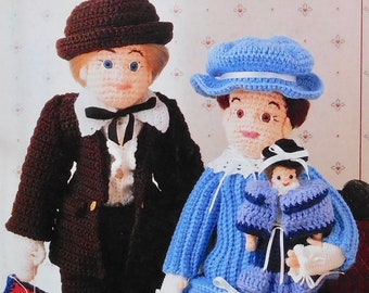 Heirloom Dolls Fille avec poupée et garçon avec chiot Annie’s Attic Book 87J20 millésime 1990