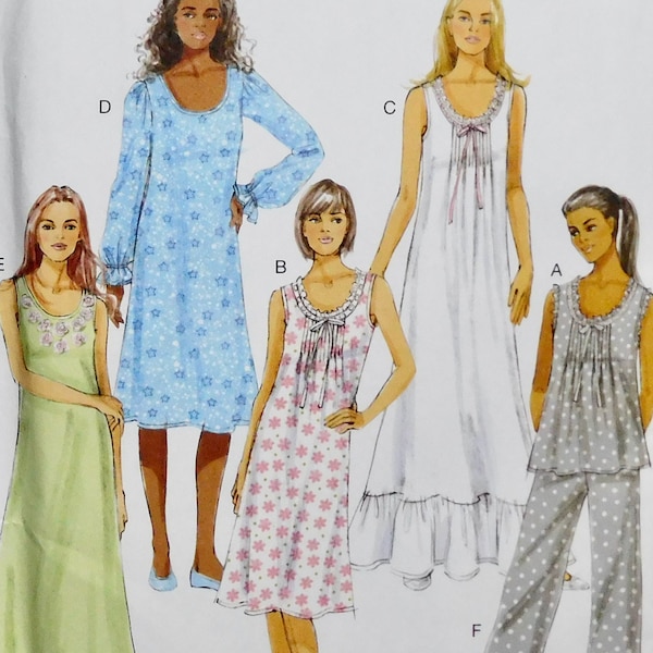 Misses Nightgown, Pajama Pants, Ruffled Top Butterick Pattern B5792 sizes XS S M 6 8 10 12 14 UNCUT