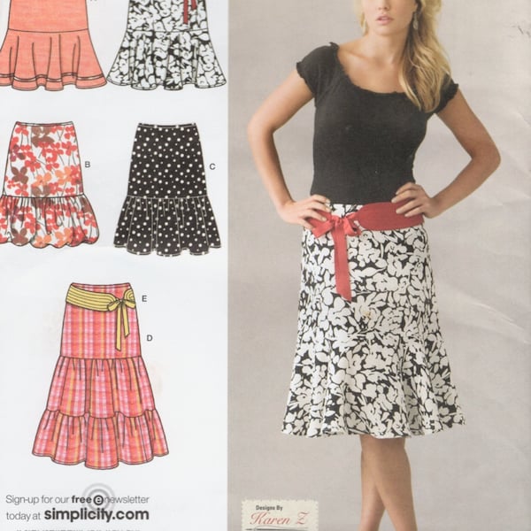 Misses Skirts with Flounce andLength Variations, and Belt Simplicity Pattern 3881 sizes 6 8 10 12 14 UNCUT