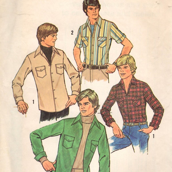 Teen Boy's Button Front Shirt Pattern Simplicity 7680  UNCUT Chest 35