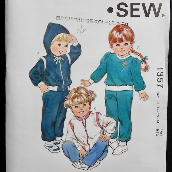 Toddler Jogging Suit and Vest Kwik Sew Pattern 1375 sizes T1 T2 T3 T4  UNCUT Vintage 1984