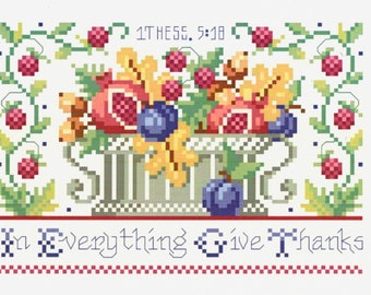 In Everything Give Thanks, 1 Thessalonians 5:15, Cross Stitch Chart KDS 1504, by Kooler Design Studio