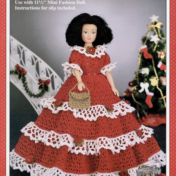 Holiday Gala, 11.5" Fashion Doll Dress and Purse Pattern, Fibre Craft Crochet Pattern Booklet FCM270