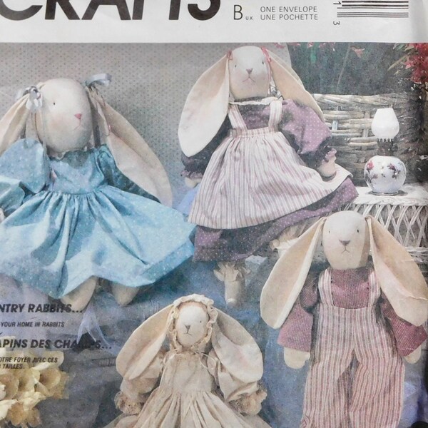 McCall's Crafts Country Rabbits by Faye Wine Sewing Pattern 3760 UNCUT Stuffed Bunny Dolls