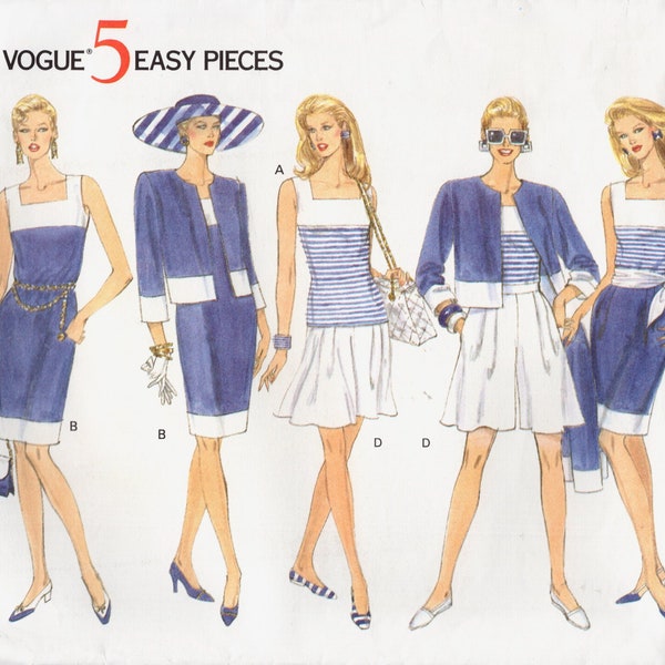 Jacket, Dress, Top, Shorts, and Skirt, Vogue Sewing Pattern 2854, sizes 6 8 10 UNCUT 5 Easy Pieces, Vintage 1992