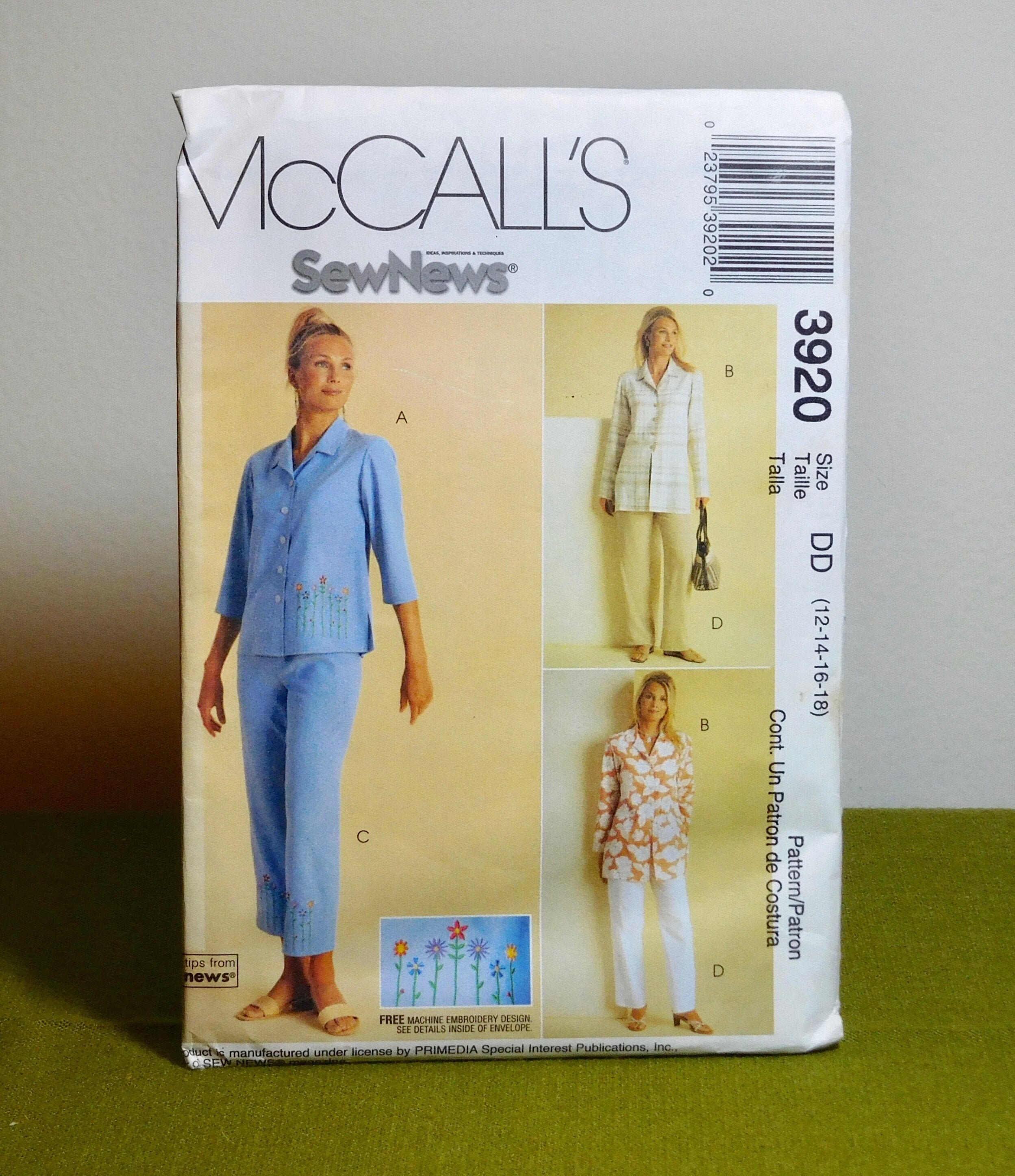 3920 UNCUT Vintage McCalls Sewing Pattern Misses Sew News Top Pants Button Front 3920 UNCUT Vintage McCalls Sewing Pattern Misses Sew News Top Pants Button Front