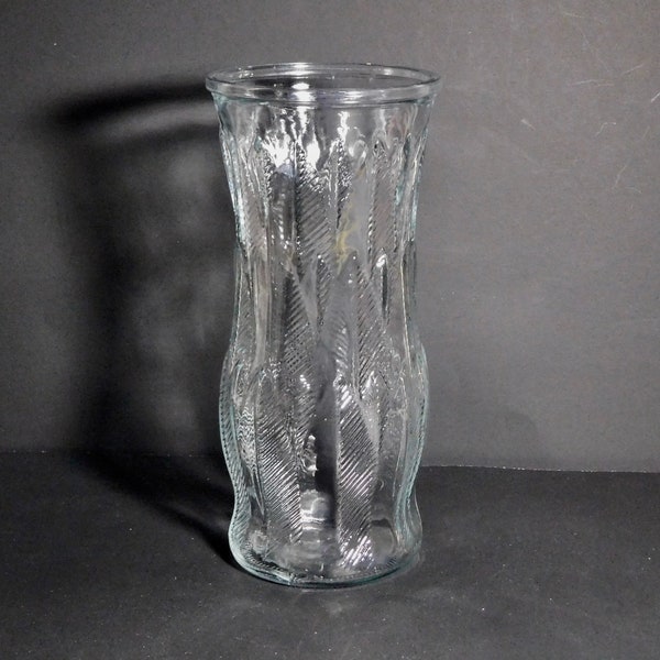 Vintage Clear E. O. Brody Co Textured Leaf Feather Glass Vase Cleveland Ohio