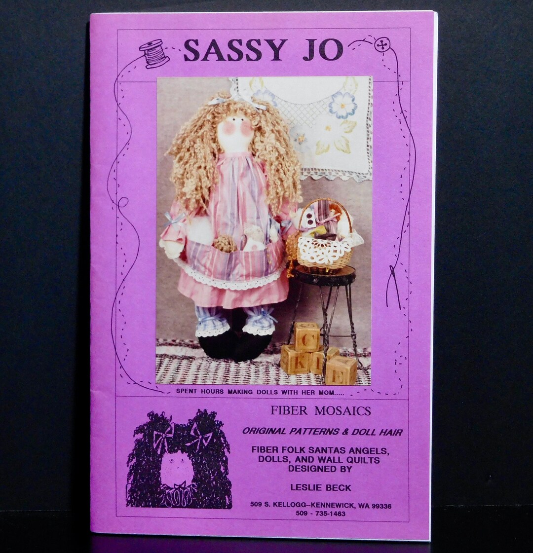 SASSY JO the Doll Maker, Soft Sculpture 21 Inch Doll Pattern 1992 by Leslie Beck, Fiber Mosaics