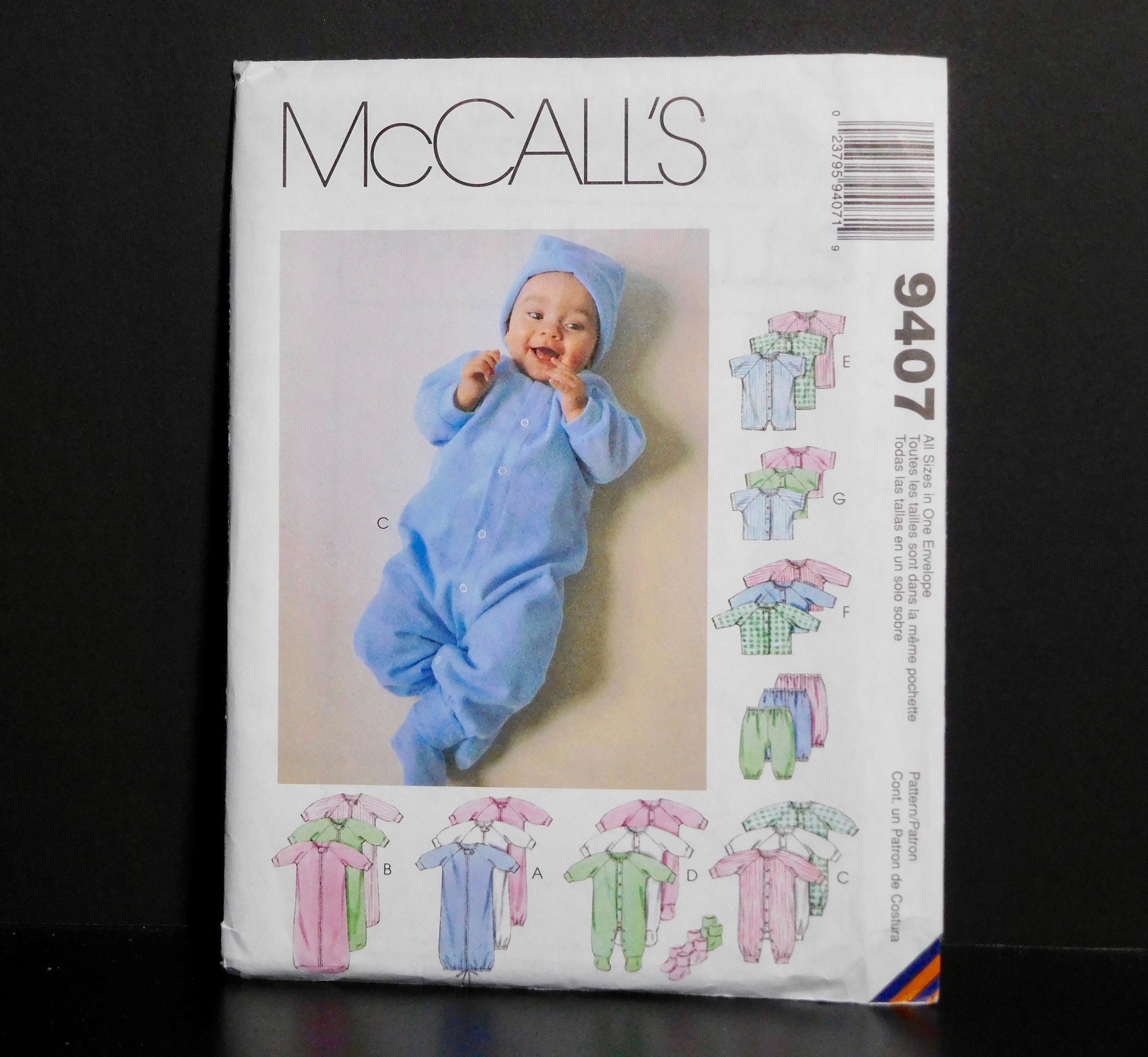 Infant's Layette McCalls Sewing Pattern 9407 Fits Babies 7 to 18 Pounds