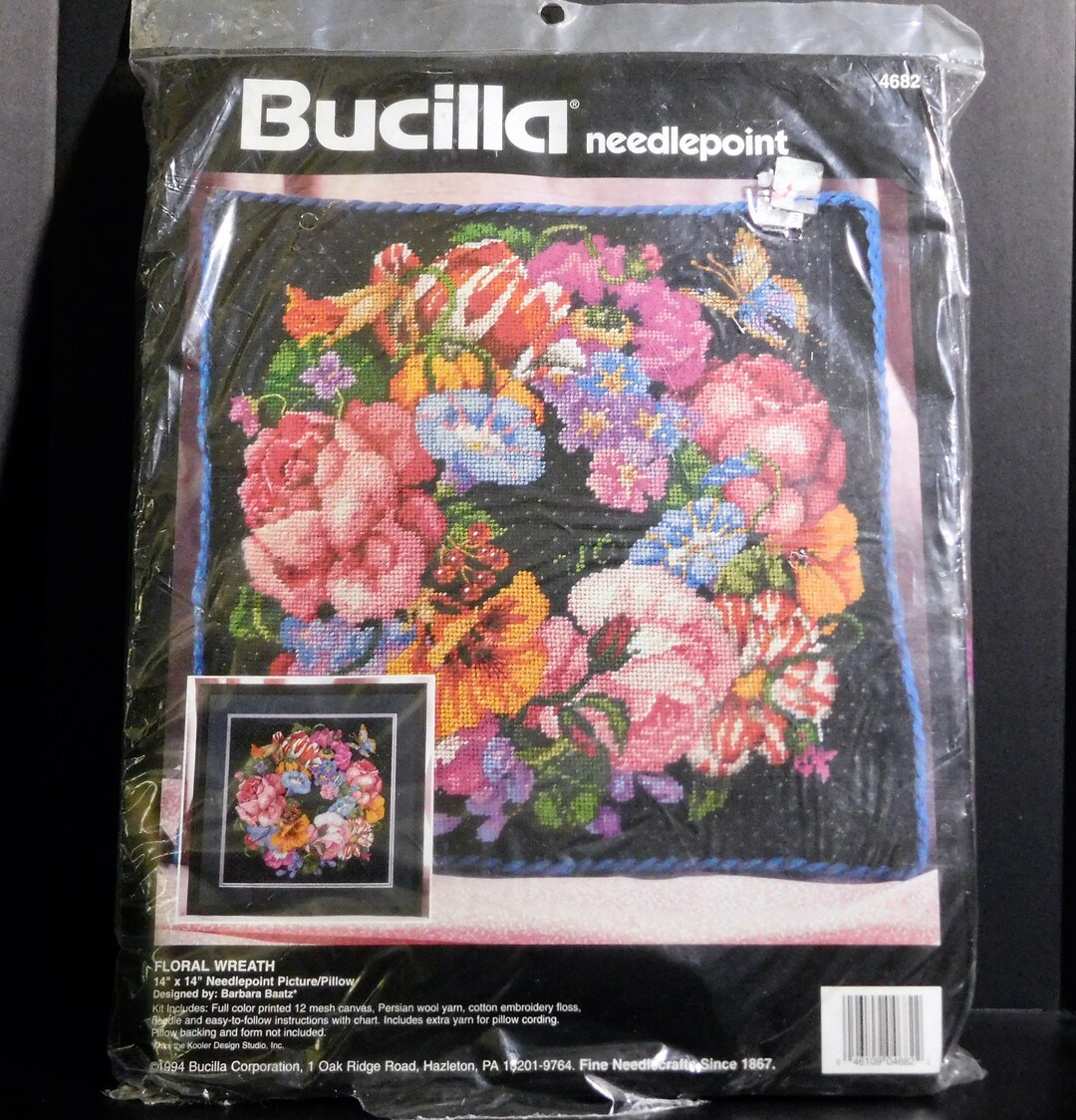 Bucilla Needlepoint Picture Pillow Kit 4682 Floral Wreath 14 X Etsy