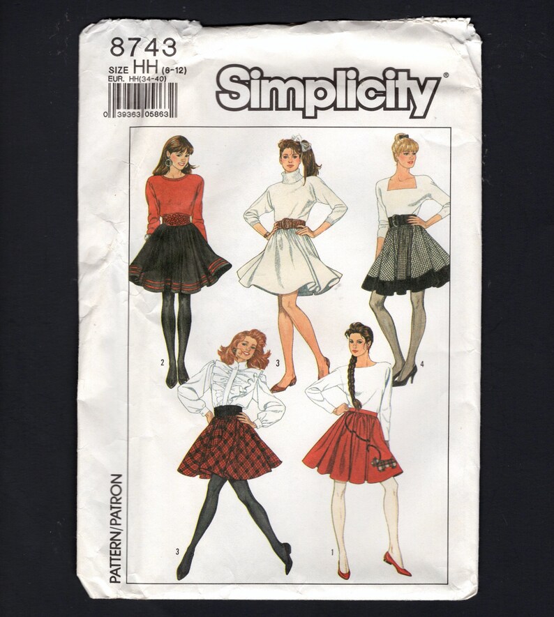 Easy Circle Skirt, Simplicity Pattern 8743 sizes 6 8 10 12 UNCUT Vintage 1988 image 1